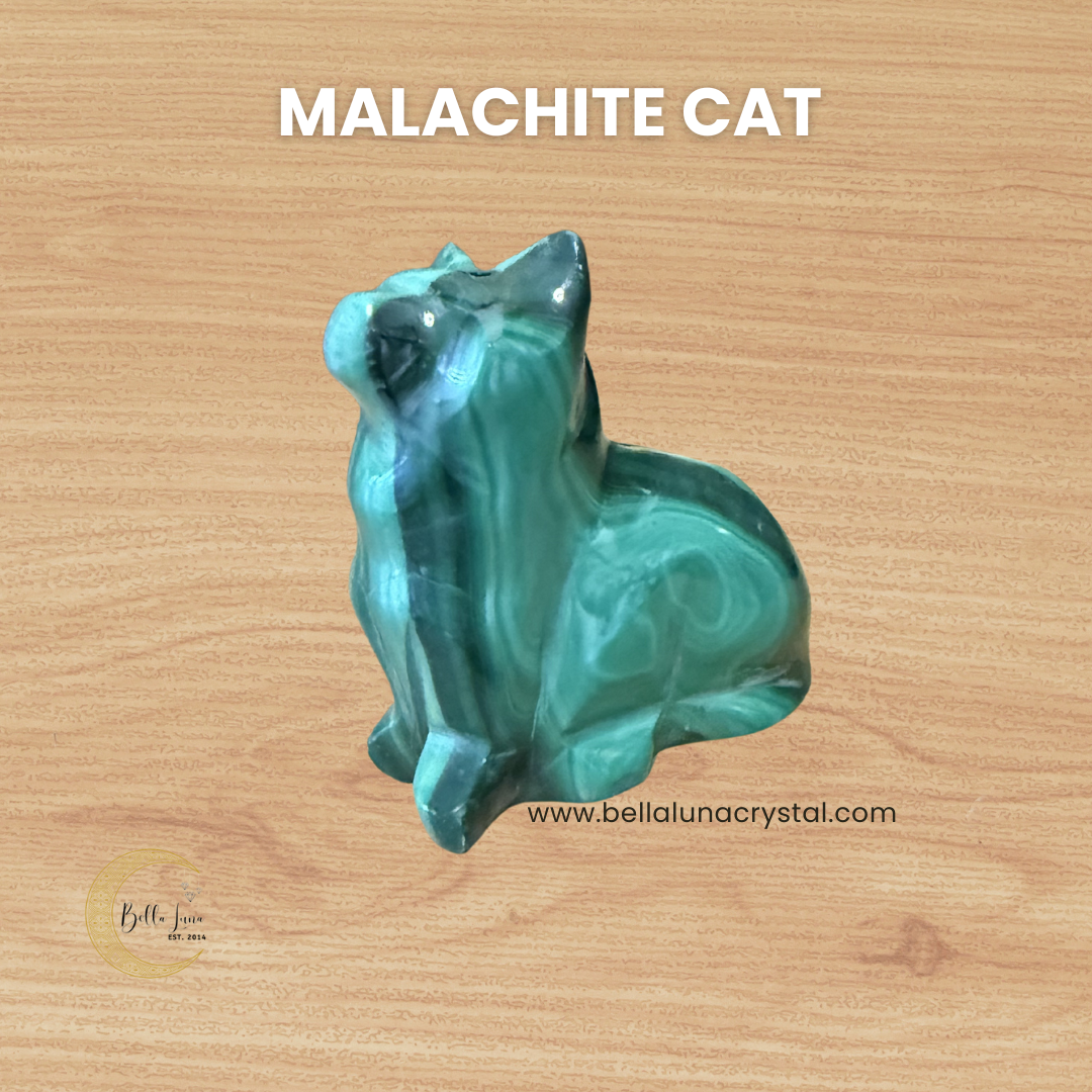 Cat Malachite Hand Carved