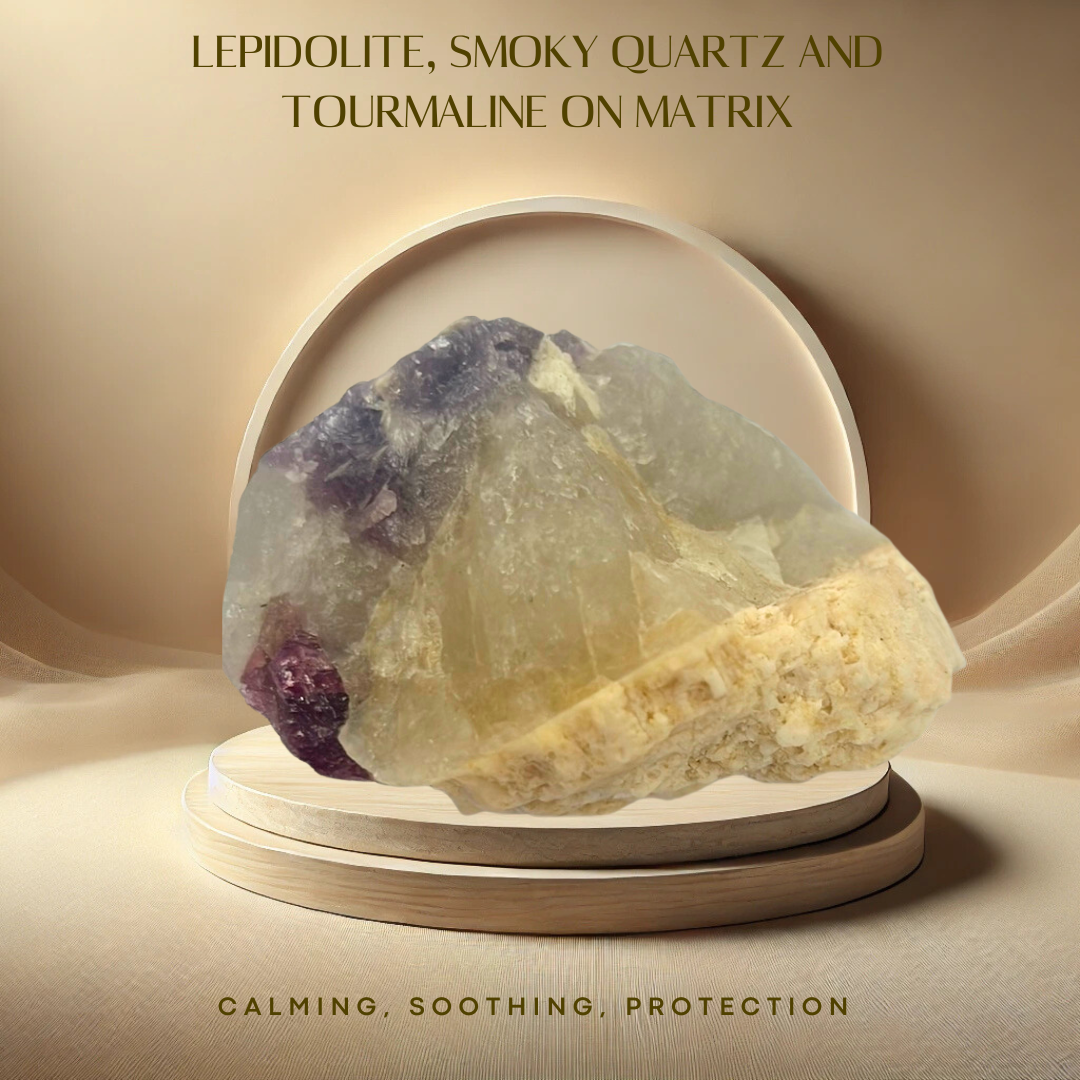 Lepidolite, Quartz, Tourmaline on Matrix (H60)