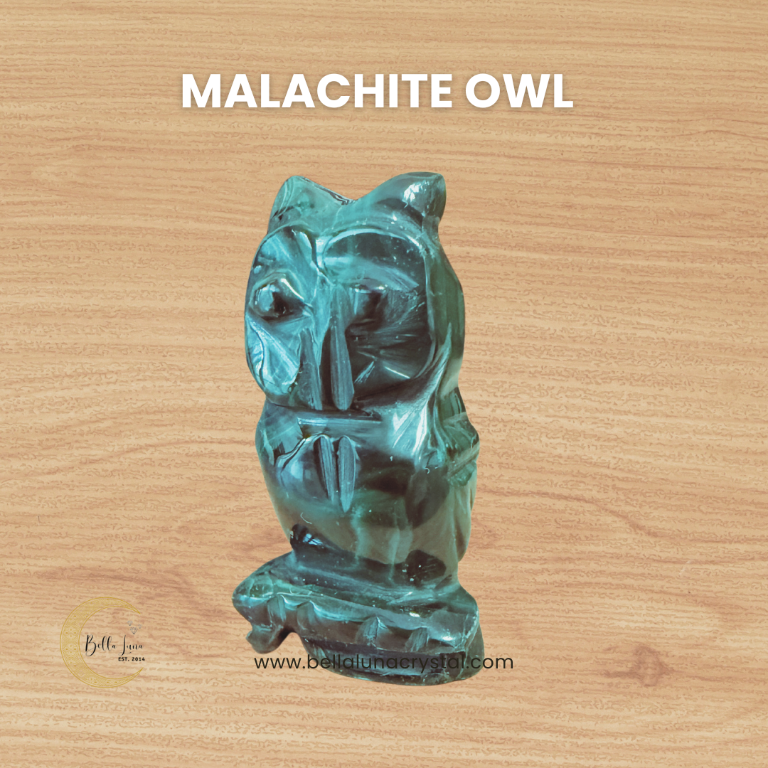 Owl Malachite Hand Carved