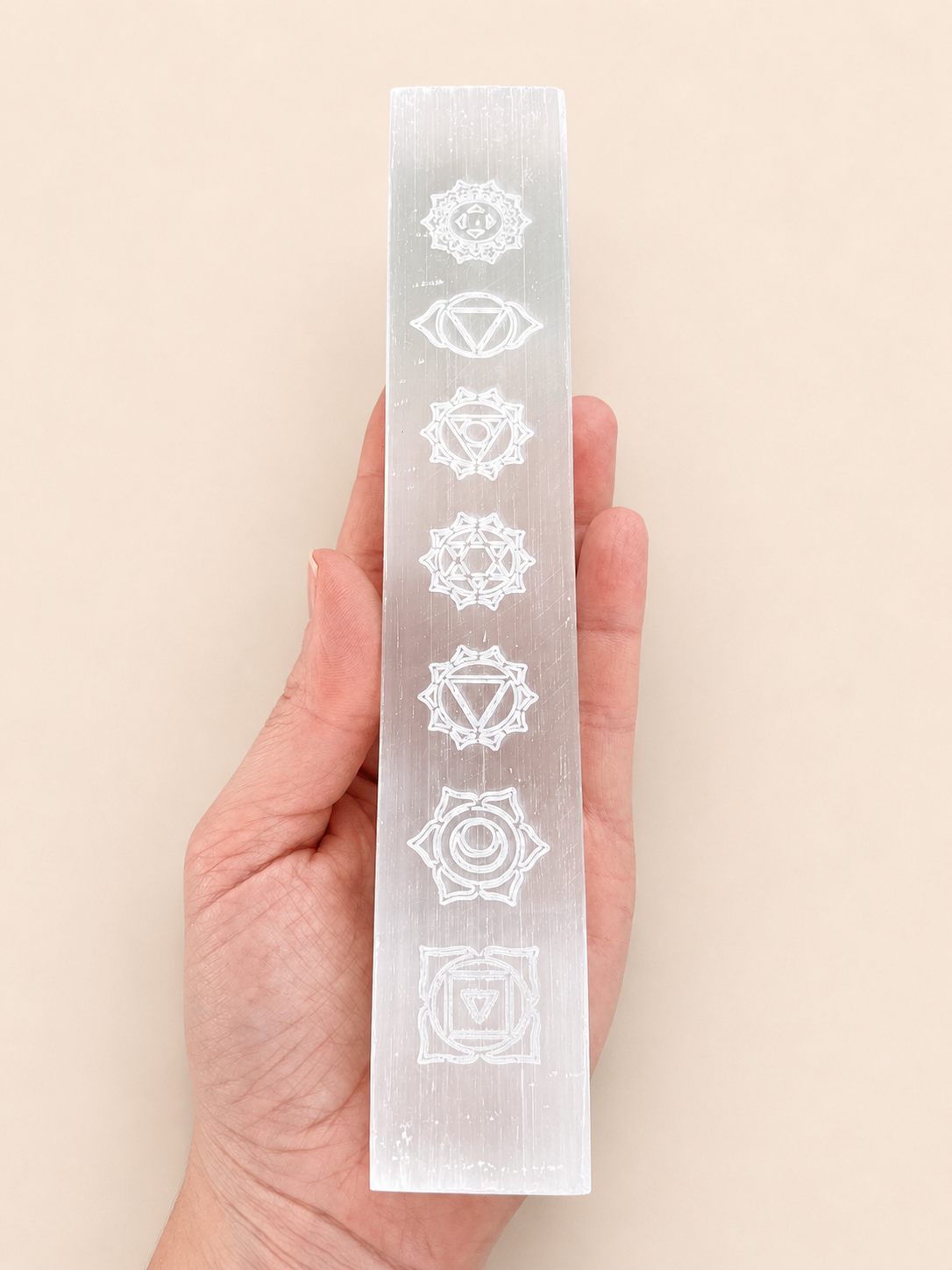 Satin Spar (Selenite) 7 Chakra Wand | Gypsum Crystal Wand | Morocco