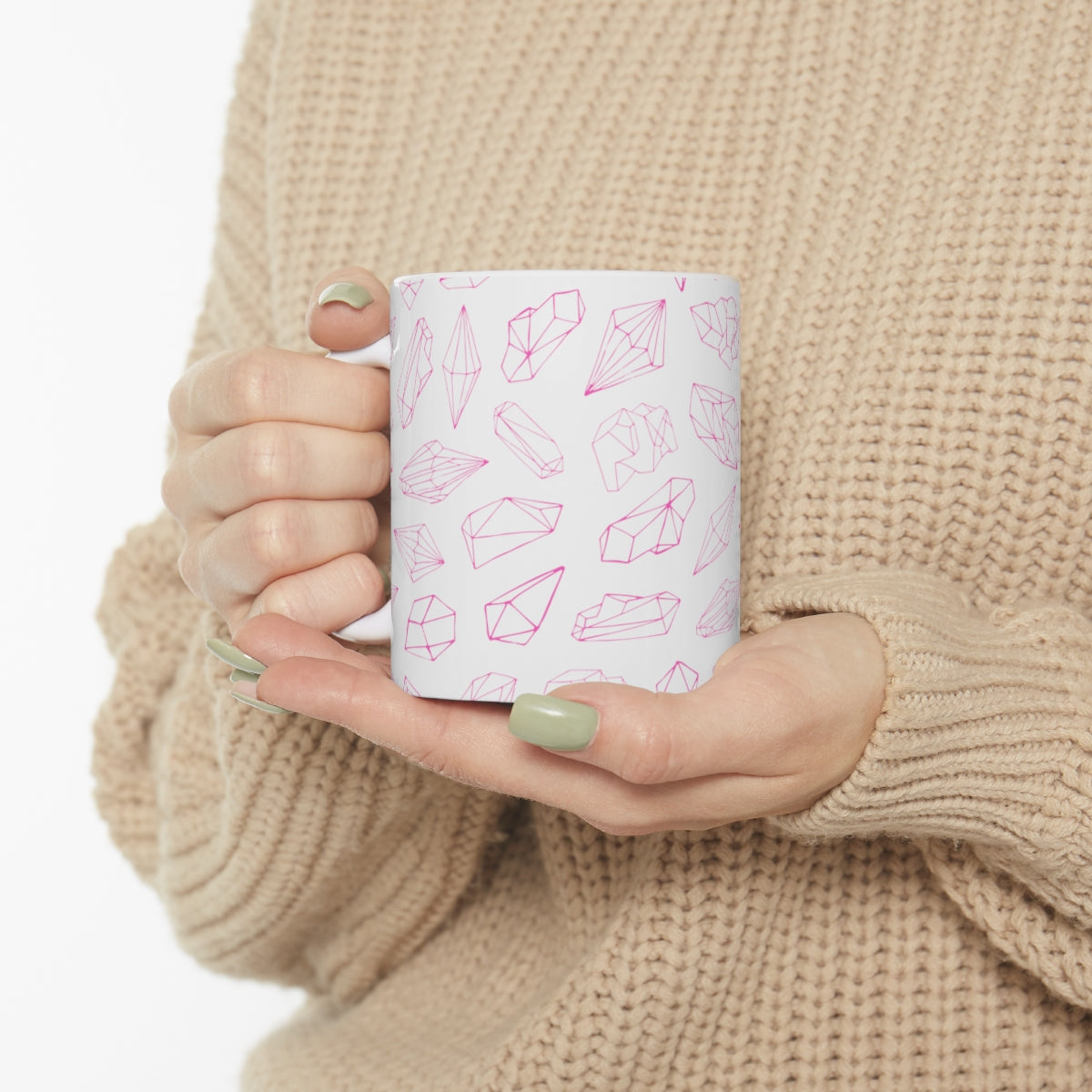 Crystal Themed Ceramic Mug 11oz Pink Crystals