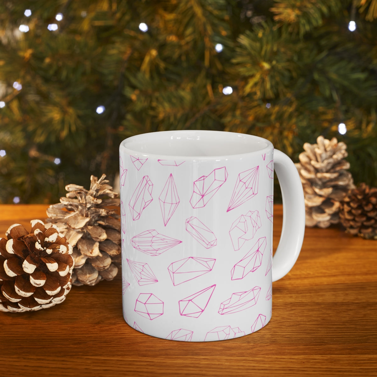 Crystal Themed Ceramic Mug 11oz Pink Crystals