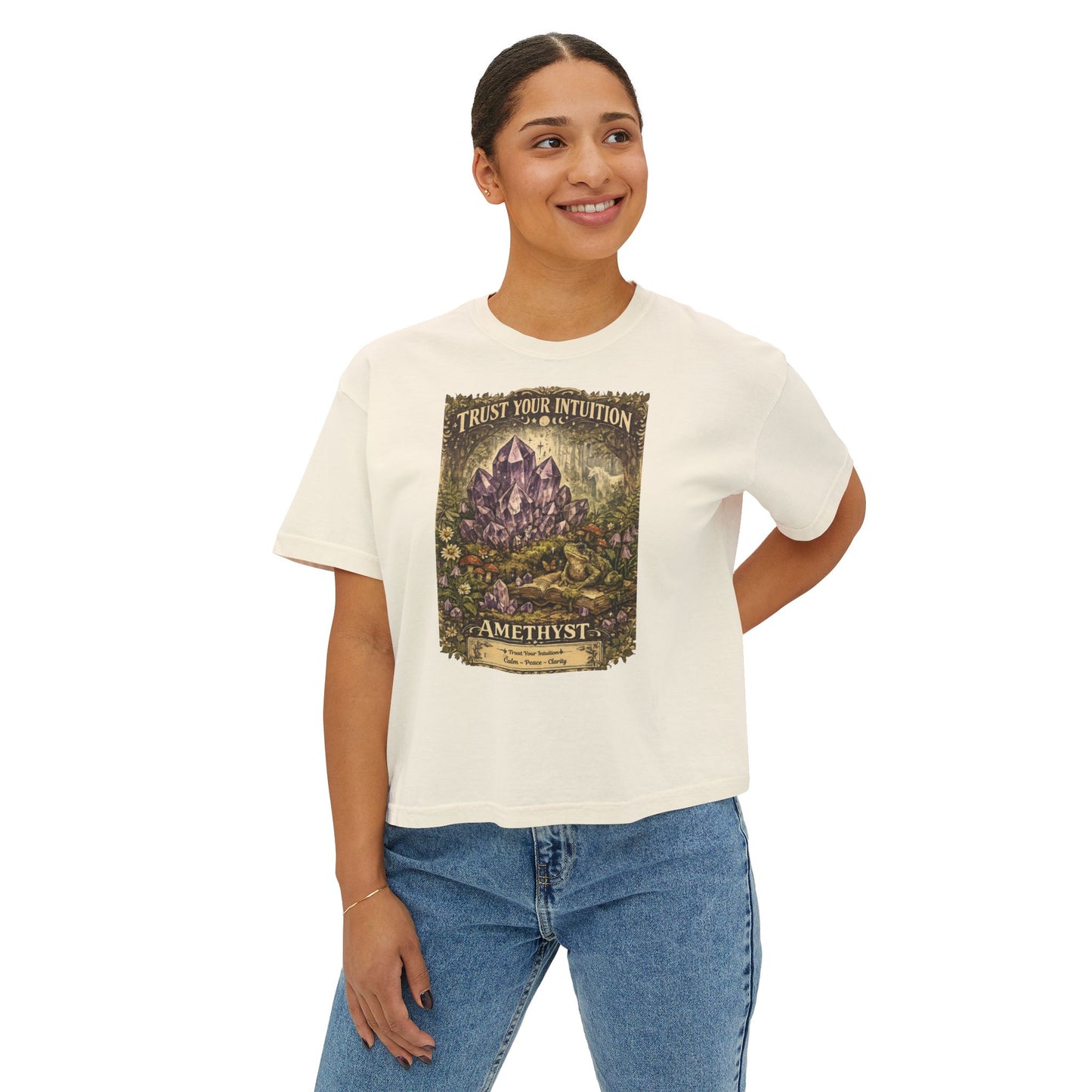 Amethyst Crystal Tee — "Trust Your Intuition" Spiritual 90's Women's Boxy T-Shirt