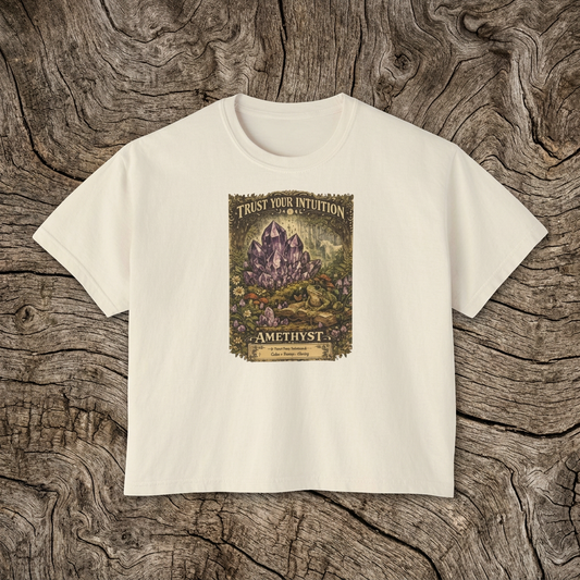 Amethyst Crystal Tee — "Trust Your Intuition" Spiritual 90's Women's Boxy T-Shirt