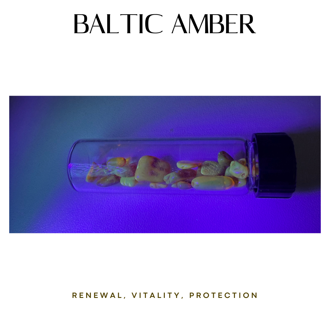baltic amber glowing under UV light