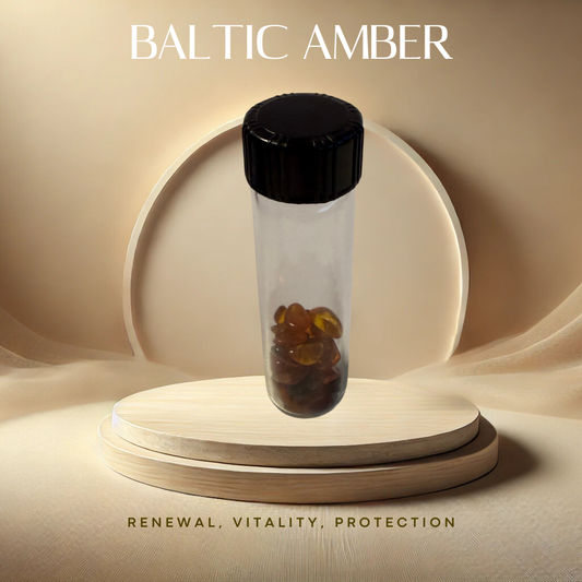 Bottle of Baltic Amber on a beige platform with 'Baltic Amber' text above.