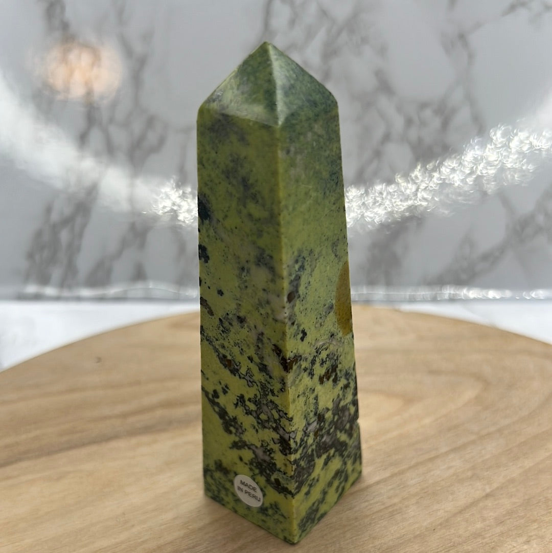 Serpentine with Pyrite Obelisk  (DD25)