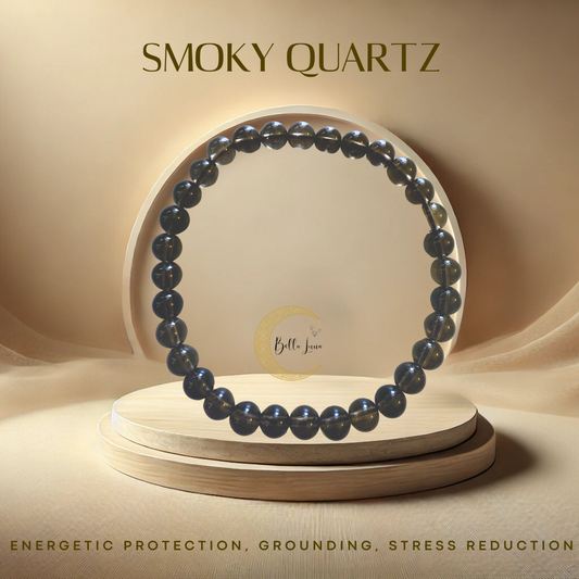 smoky quartz bracelet on a beige background
