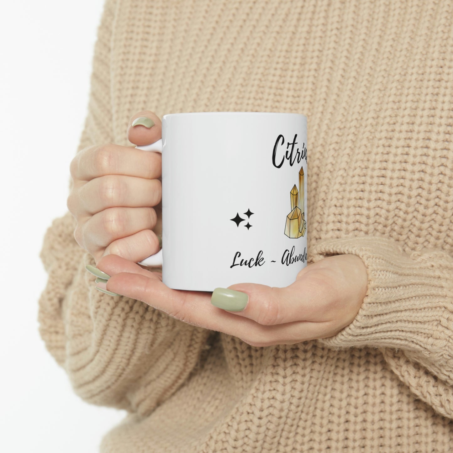 Citrine Crystal Themed Ceramic Mug 11oz "Luck ~ Abundance~ Joy"