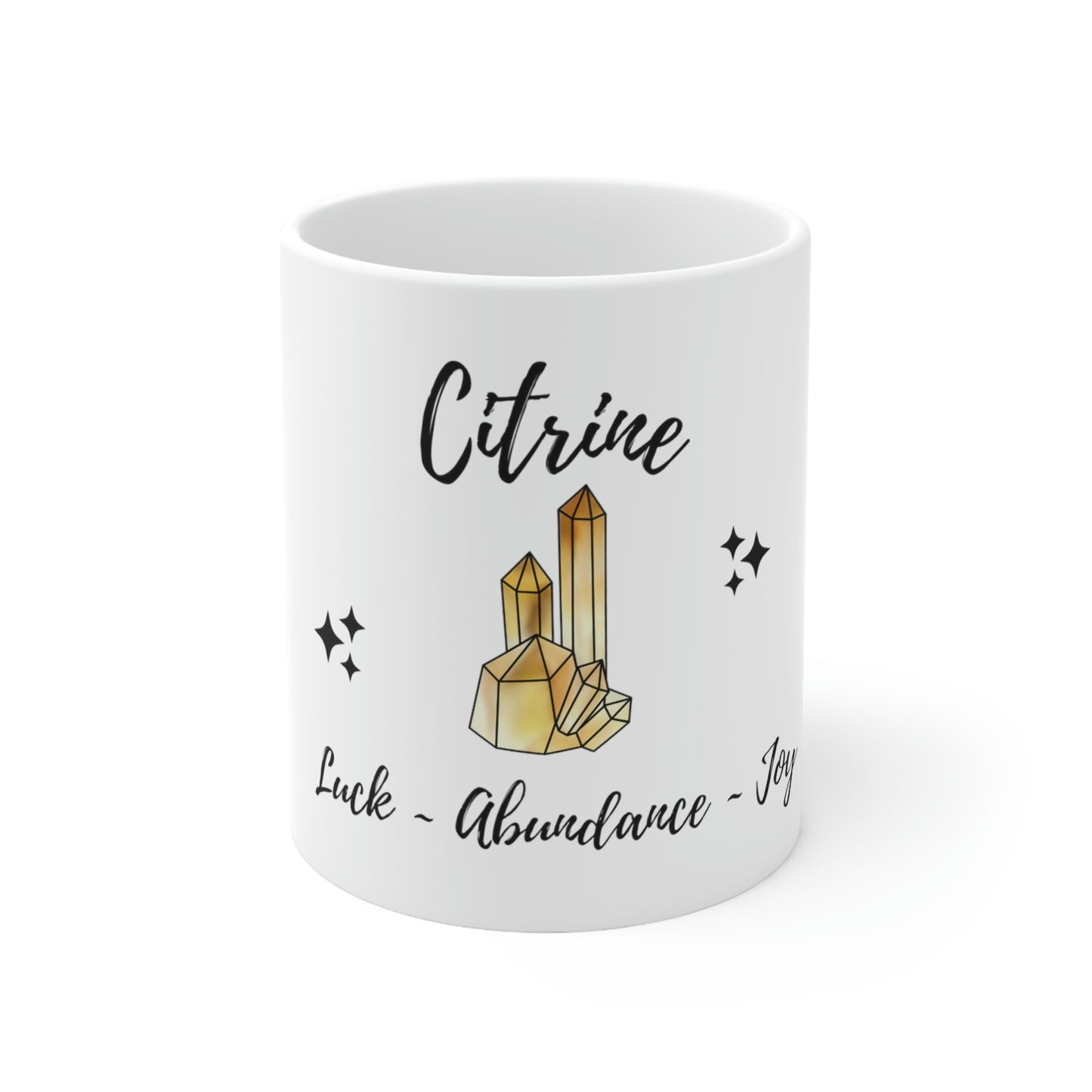 Citrine Crystal Themed Ceramic Mug 11oz "Luck ~ Abundance~ Joy"