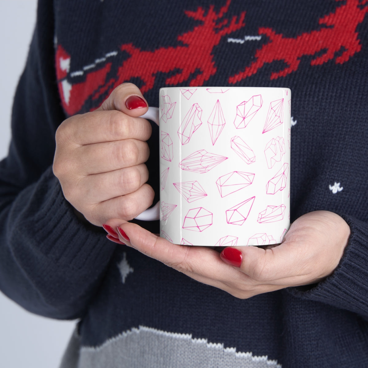 Crystal Themed Ceramic Mug 11oz Pink Crystals